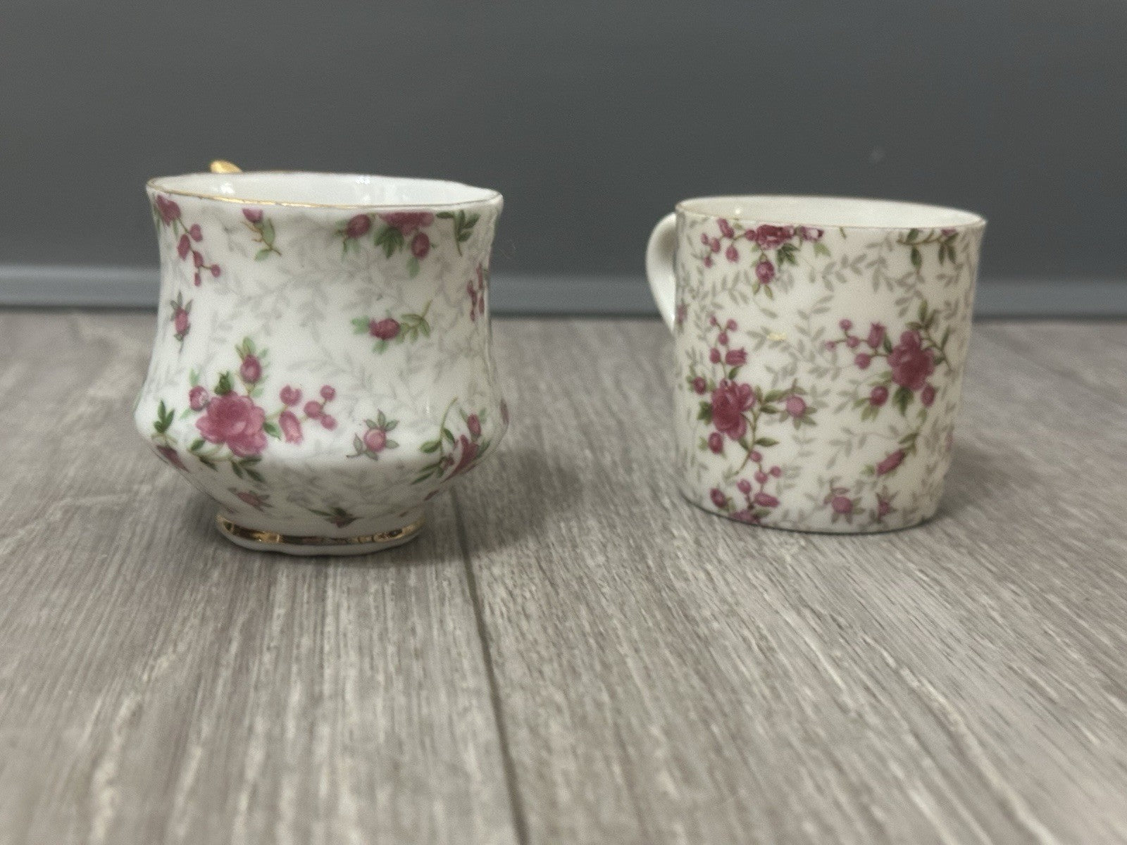 Pair of Vintage Child - Size Lefton & Companion Demitasse Teacups - Hand Painted