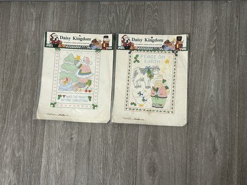 (2) Christmas Daisy Kingdom Stamped Cross Stitch Sampler Holiday Bucilla 