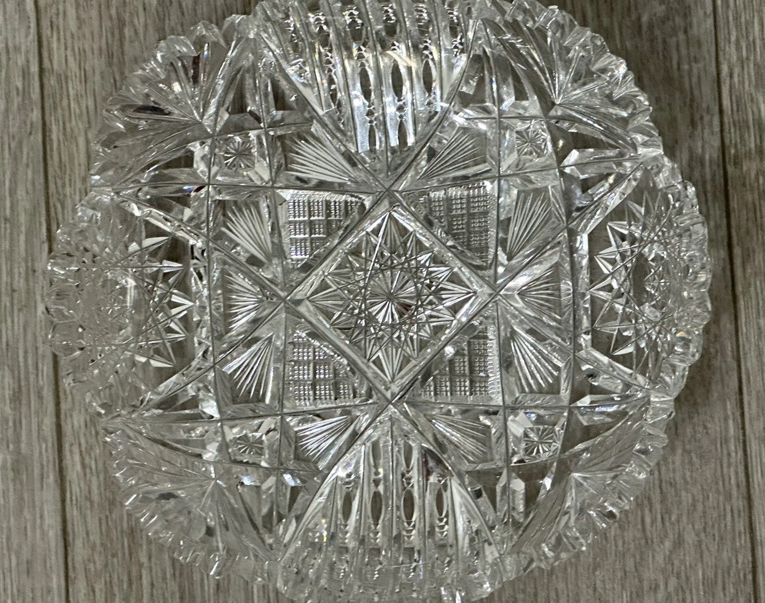 VNT Brilliant Cut Crystal Sawtooth Edge Low Bowl 6” -  Geometric Pattern
