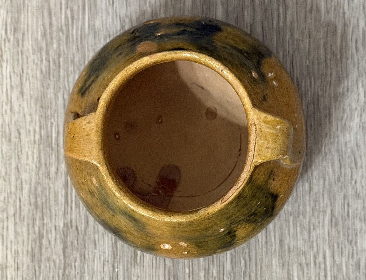 Handmade Multicolor Clay Pot With Handles, Brown And Green