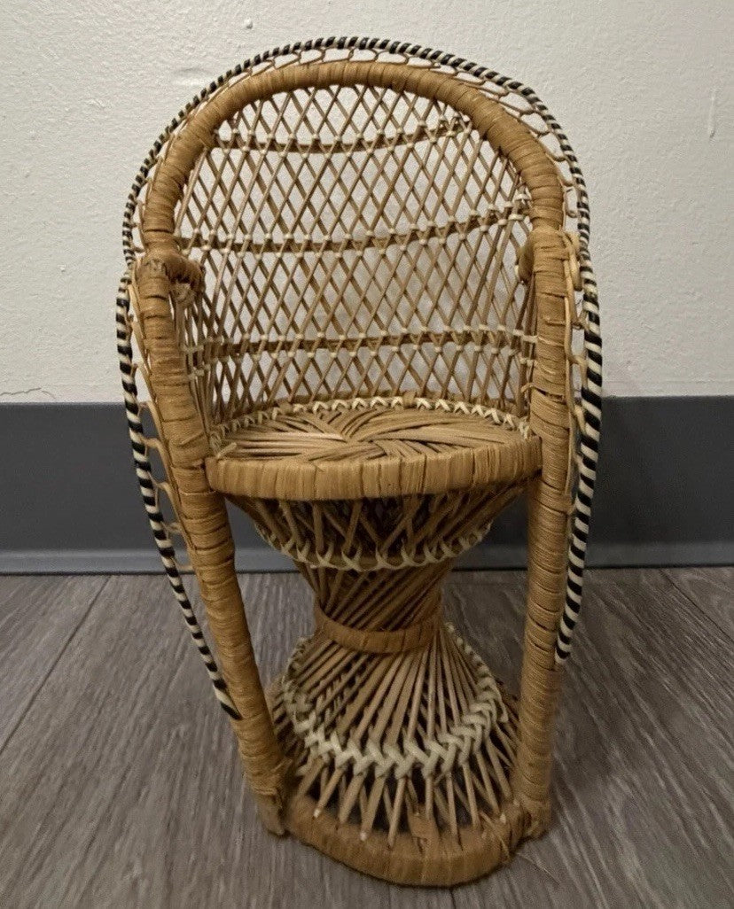 Peacock Chair Plant Stand or Doll Chair Boho Décor Wicker Rattan 12.25” Tall