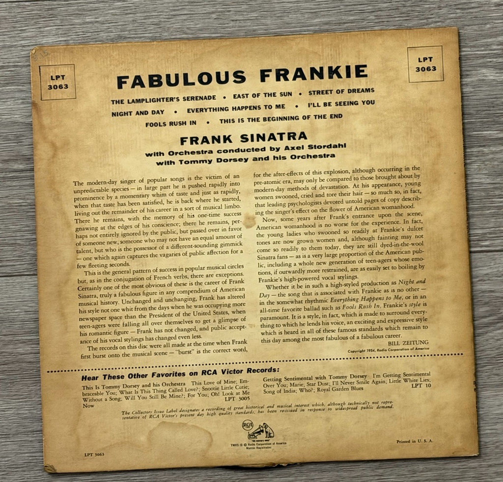 Fabulous Frankie ~ Frank Sinatra LPT3063 RCA  33 Record