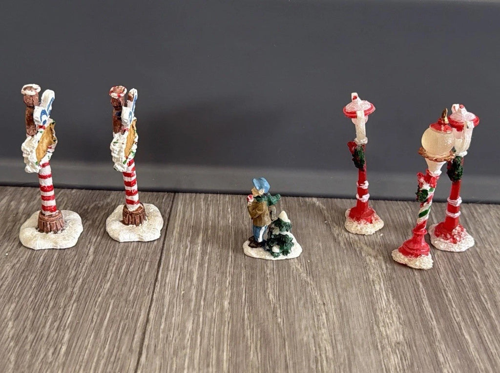 Small Multicolor Resin Christmas Figurines Set, Traditional Style, Pack of 6