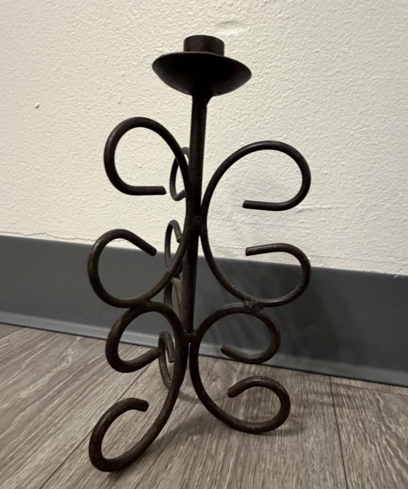 Brown Metal Scroll Swirl Decorative Taper Candle Holder Wrought Iron