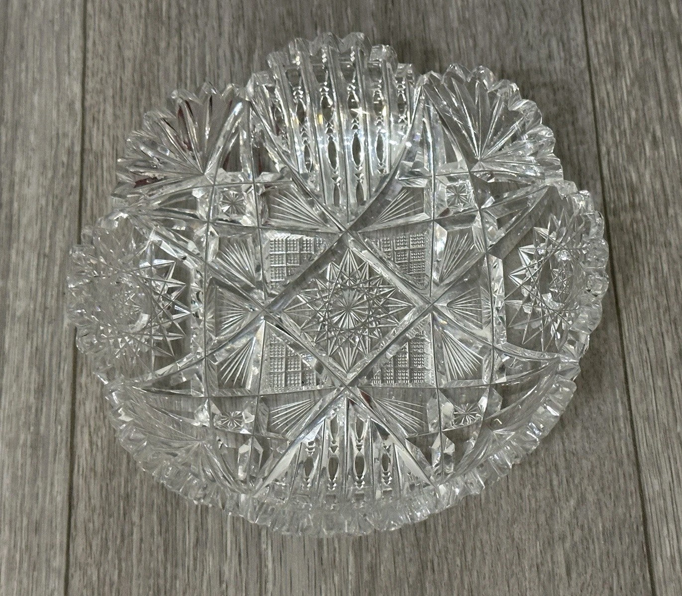 VNT Brilliant Cut Crystal Sawtooth Edge Low Bowl 6” -  Geometric Pattern