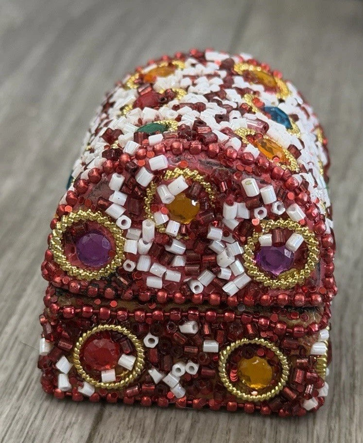 Handcrafted One-of-a-Kind Multi Color Beaded Mini Chest Trinket Gift Box
