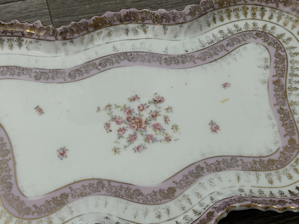 Victoria Carlsbad Austria Dresser Vanity Tray Floral Butterfly Shape Pinks