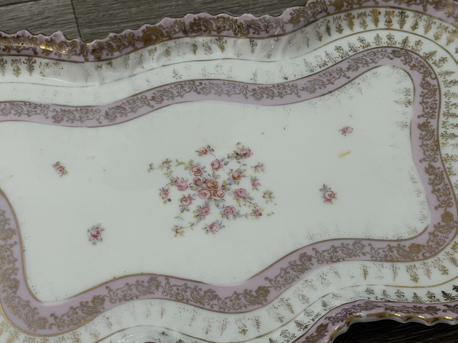 Victoria Carlsbad Austria Dresser Vanity Tray Floral Butterfly Shape Pinks