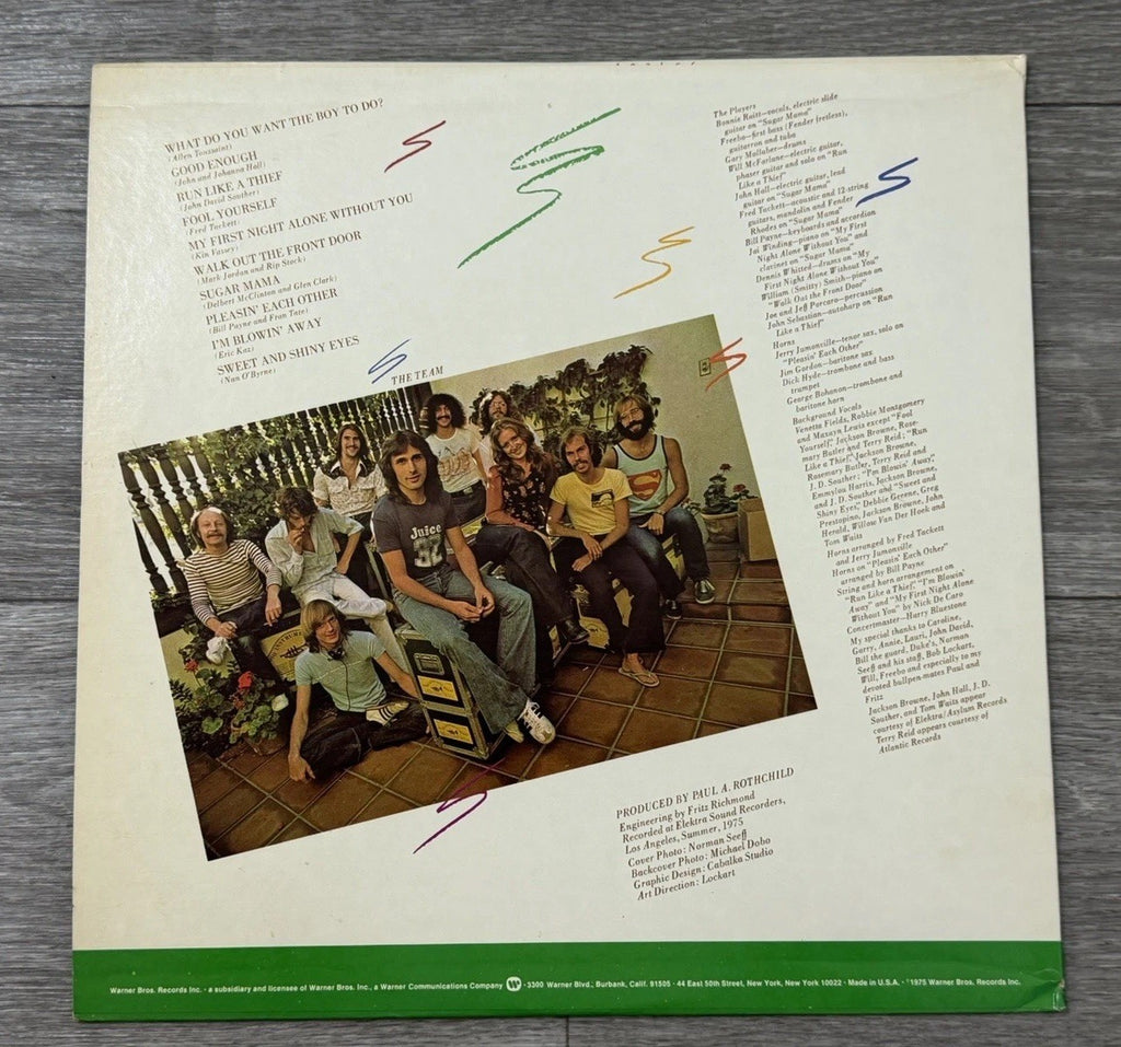 Bonnie Raitt Home Plate LP 1975 Warner Brothers Inner Sleeve Run Like A Thief