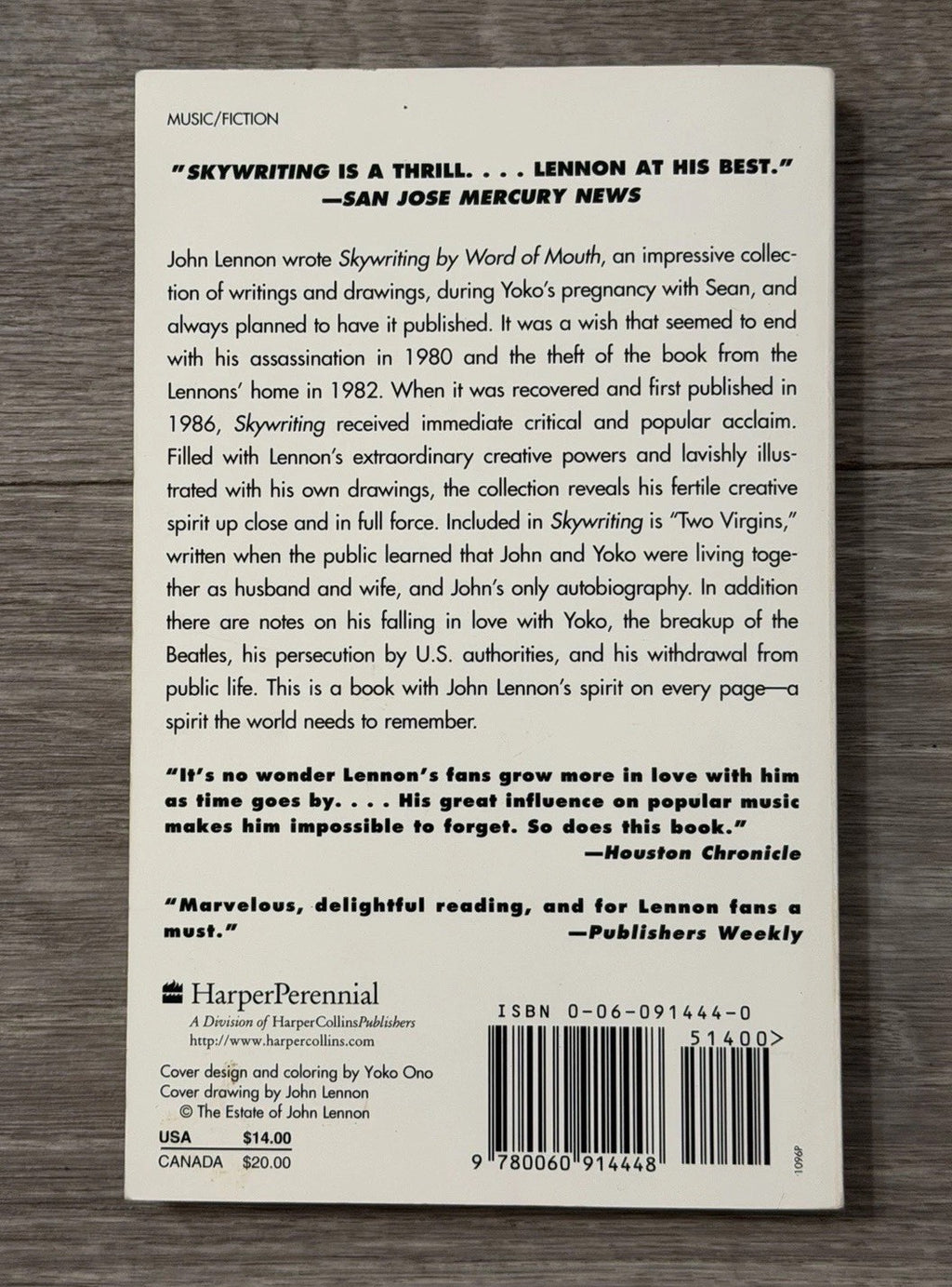 VINTAGE Skywriting by Word of Mouth John Lennon Softcover - 1990  Reissue