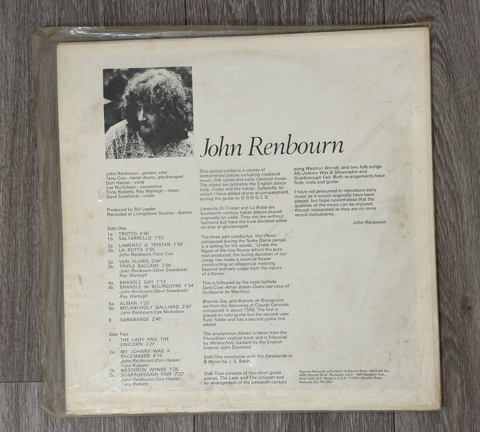 JOHN RENBOURN THE LADY & THE UNICORN REPRISE RS-6407 VINTAGE VINYL LP RECORD 12"