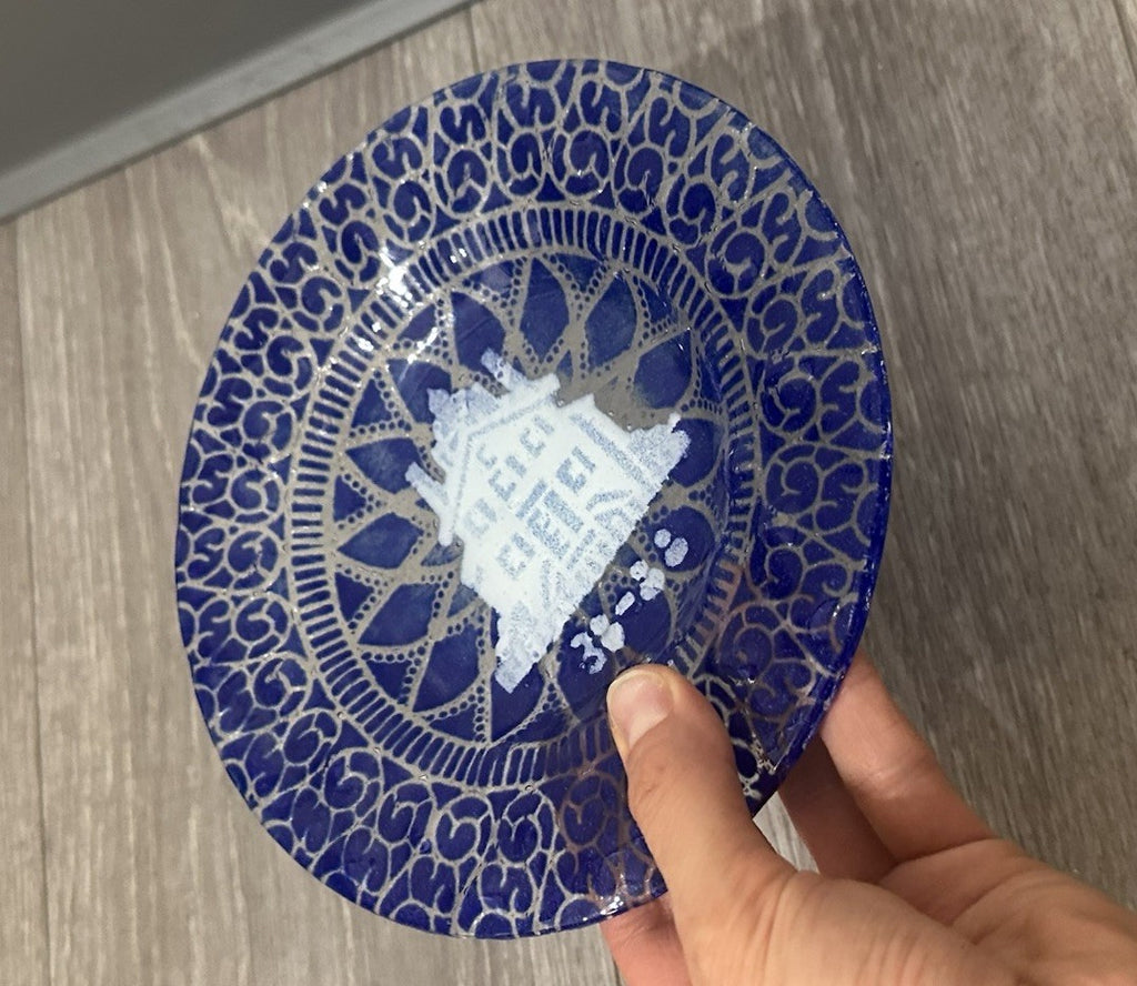SYDENSTRICKER FUSED ART GLASS HOUSE HOME 38-88 PLATE DISH BLUE