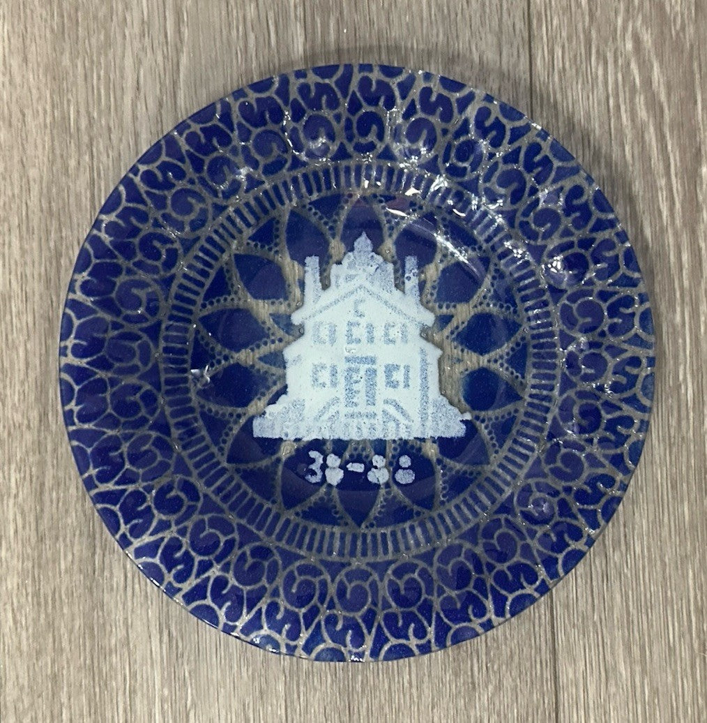 SYDENSTRICKER FUSED ART GLASS HOUSE HOME 38-88 PLATE DISH BLUE