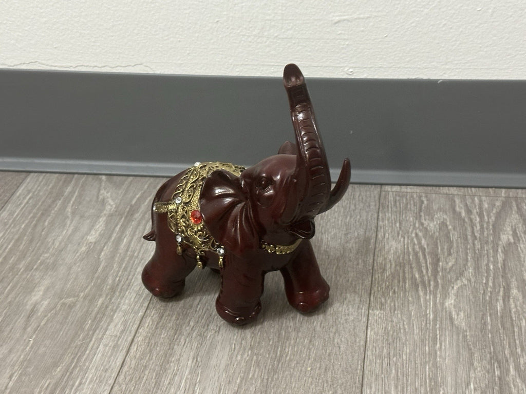 Ornate Decorative Elephant Figurine Red Resin with Gold Accents - Missing 1 Gem