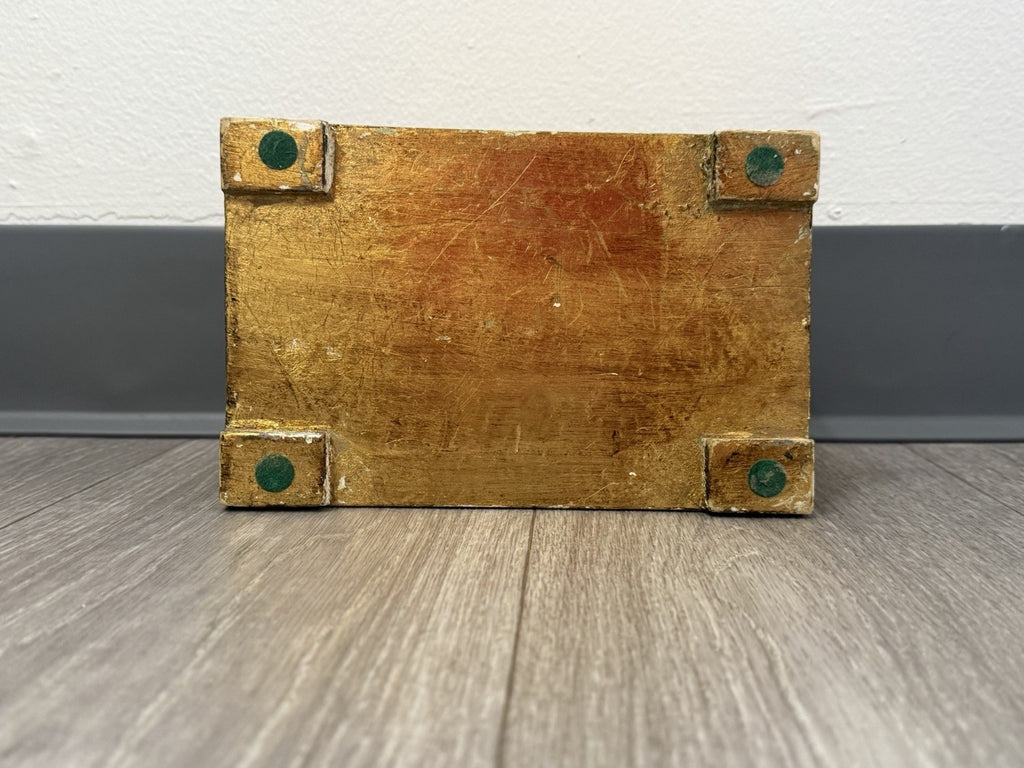Vintage Domed Wood Gold Gilt Italian Florentine Footed Trinket Box 8”x5”x4.75”