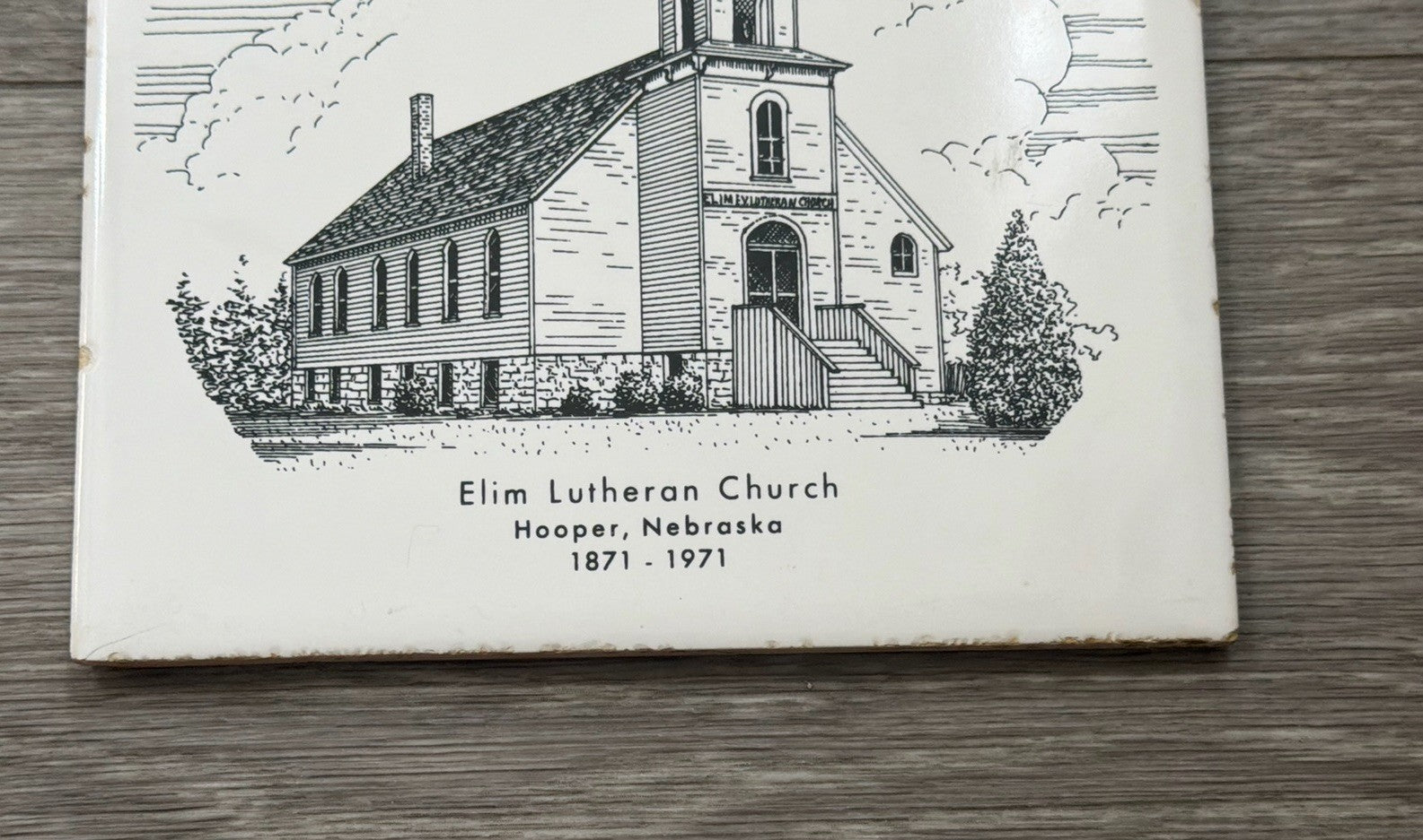 Elim Lutheran Church Hooper, Nebraska 1871-1971 Black & White Tile Trivet Cork