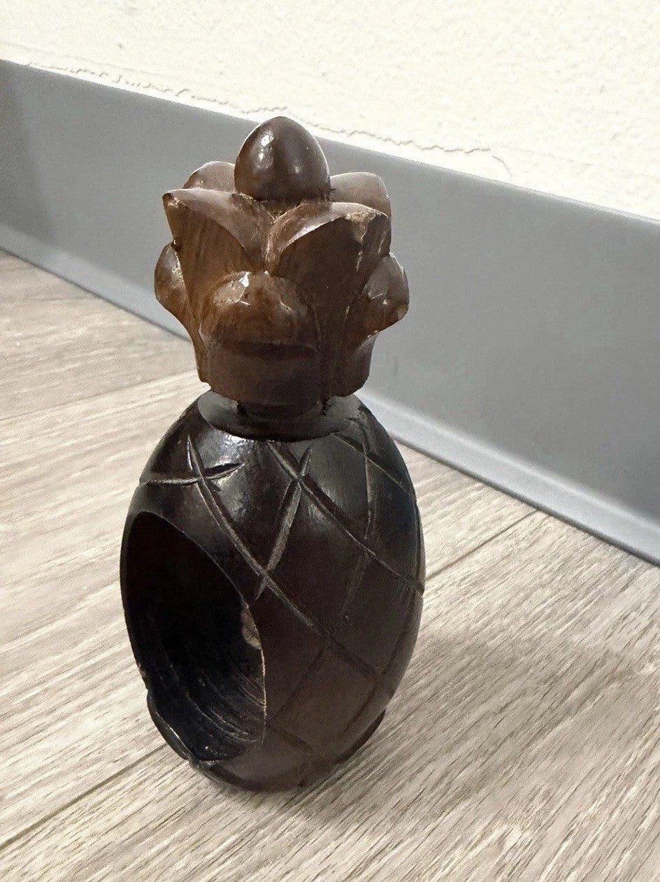VINTAGE CARVED WOOD PINEAPPLE HAND HELD NUT CRACKER