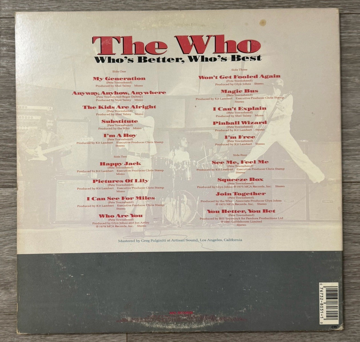 The Who – Who’s Better Who’s Best 1×LP MCA2-8031 1988 VG+ Missing One Record