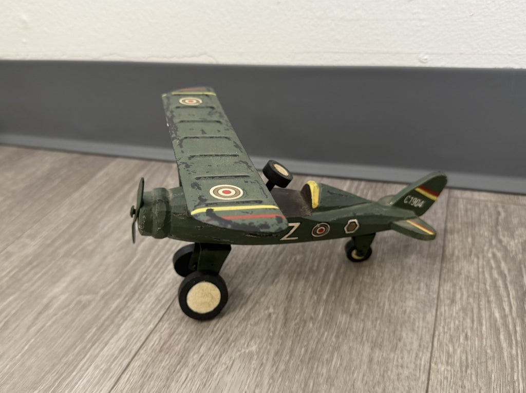 Vintage Folk Art Wood  and Metal Airplane Wooden & Painted Primitive Toy Plane