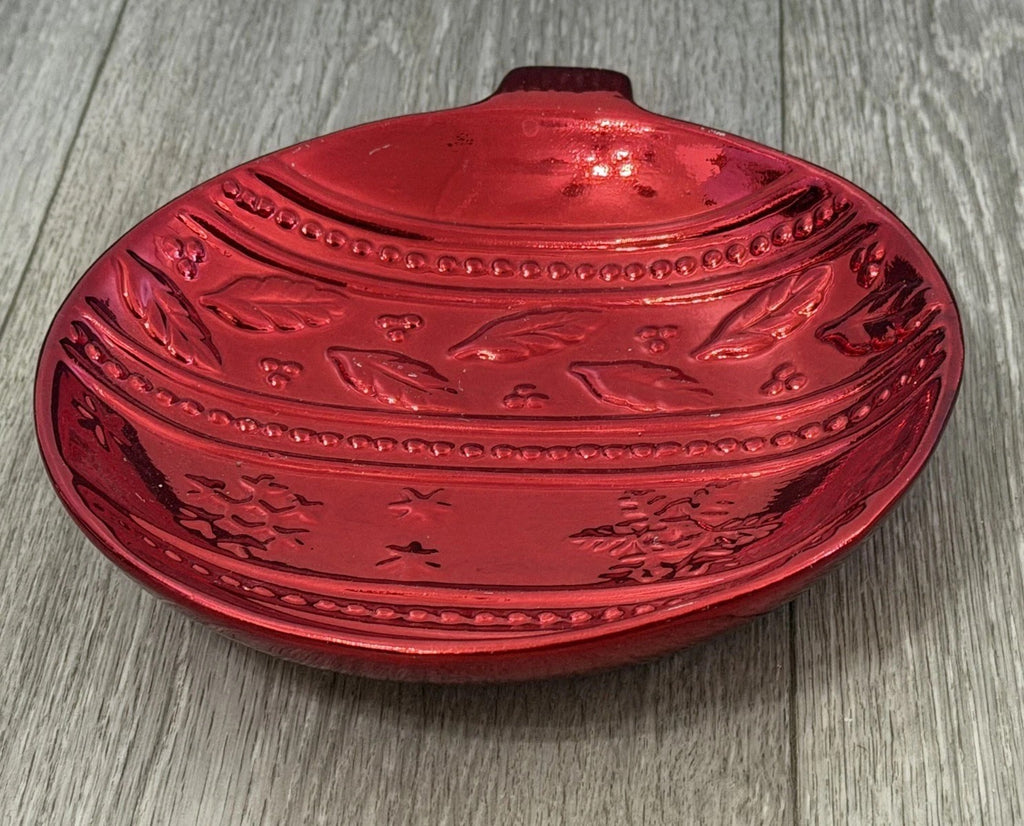VTG Red Christmas Christmas Ball Ornament Candy Dish K’s Collection 7” Diameter