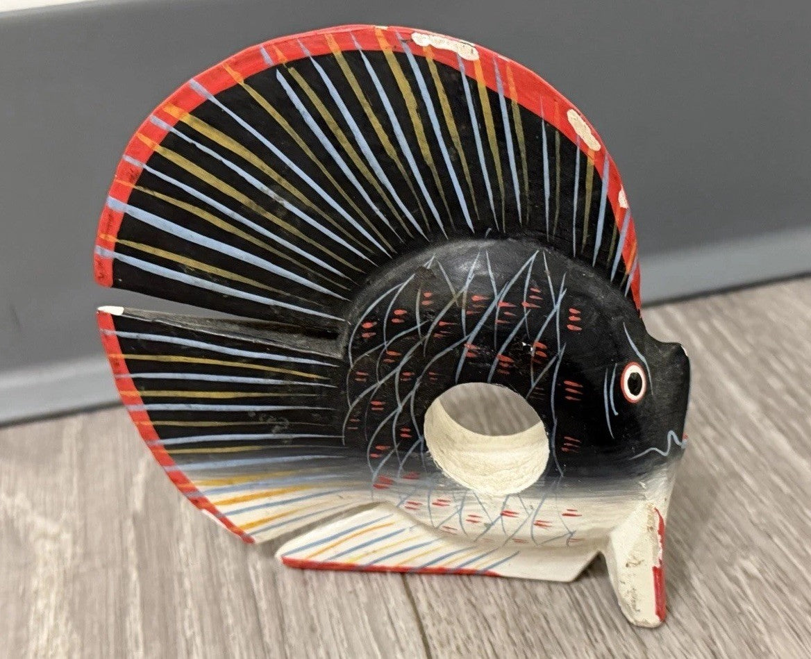 VINTAGE Painted Colorful Wooden Tropical Colorful Fish Decoration READ