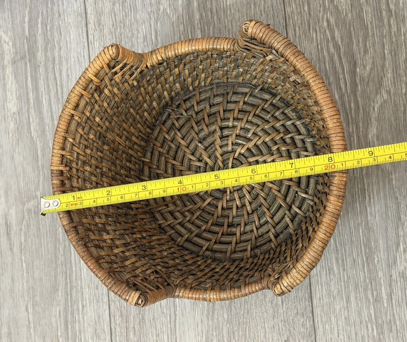 Small Sized Vintage Round Wicker Organizer Basket 8" X 5"