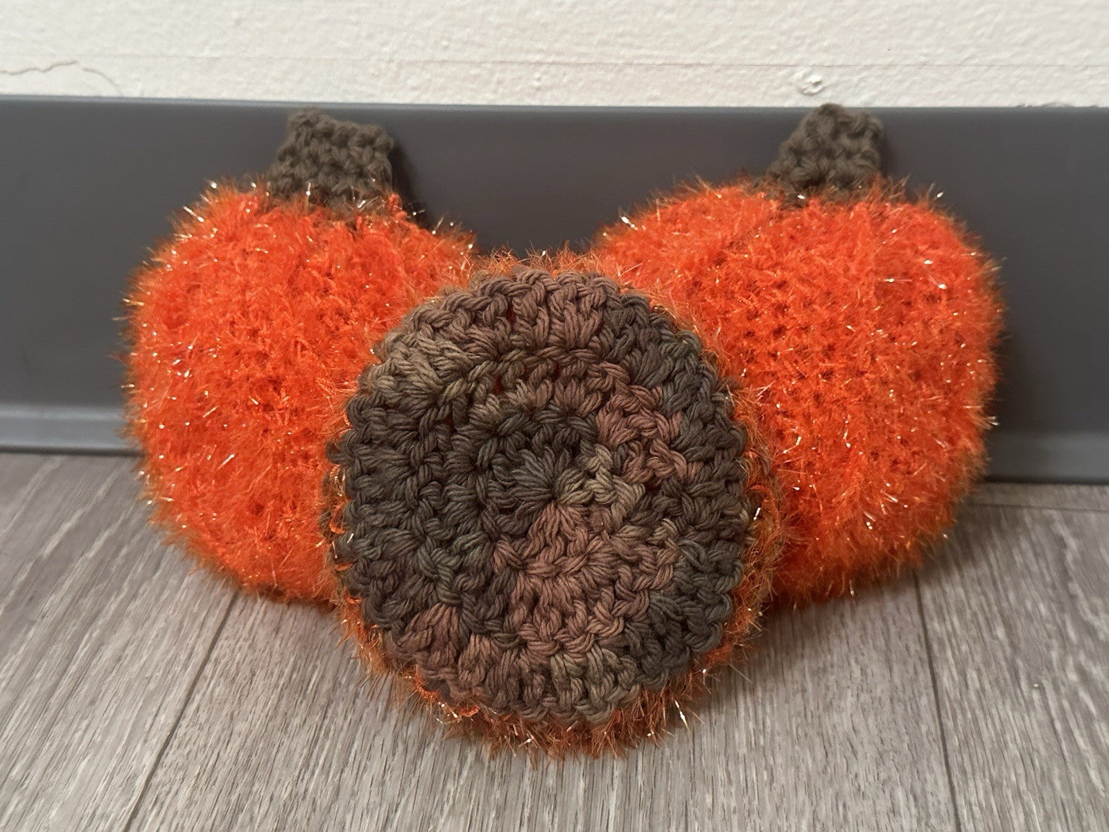 Handmade Crocheted Pumpkin Scrubber Set | 2 Pumpkin & 1 Dual-Sided Round Scrubby