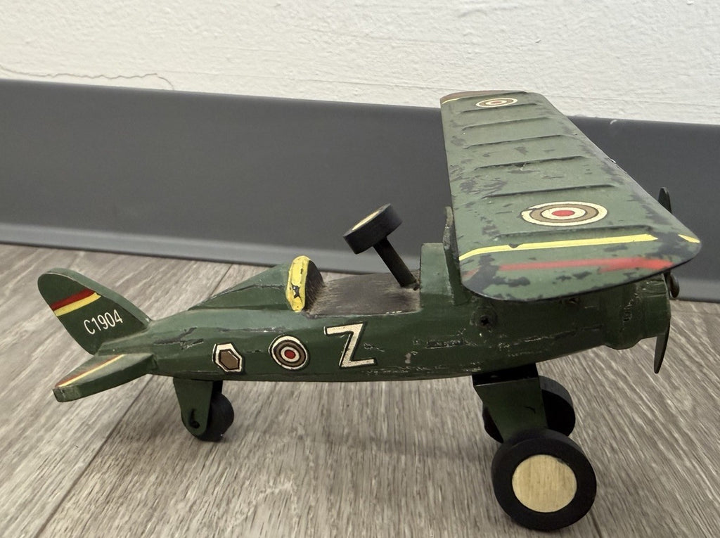 Vintage Folk Art Wood  and Metal Airplane Wooden & Painted Primitive Toy Plane