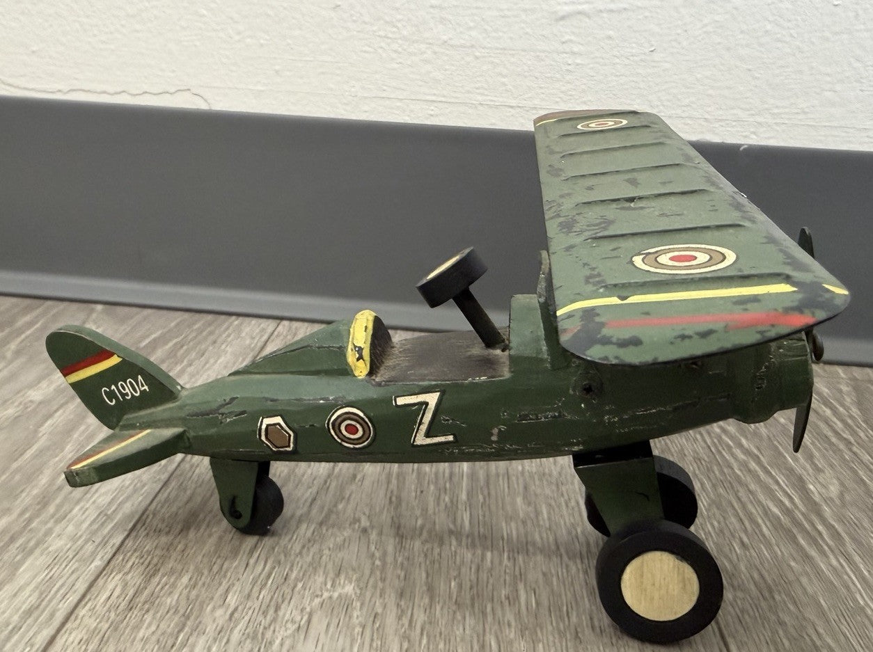 Vintage Folk Art Wood  and Metal Airplane Wooden & Painted Primitive Toy Plane