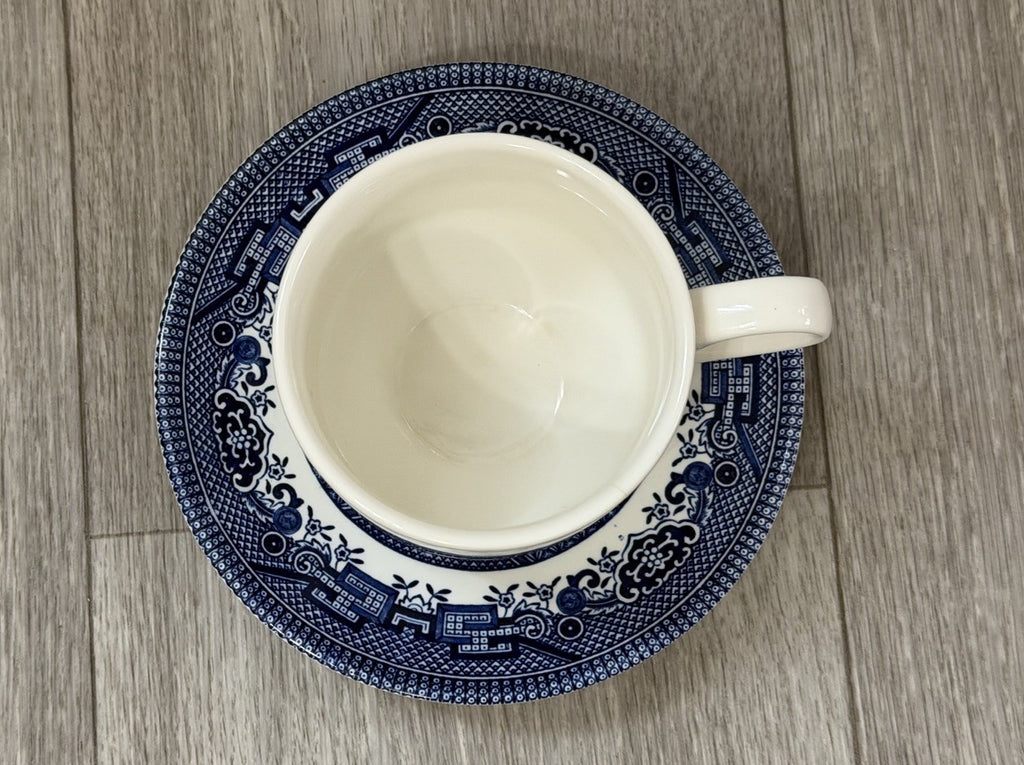 Churchill England Blue Willow Ceramic Teacup & Saucer England HAIRLINE CRACK