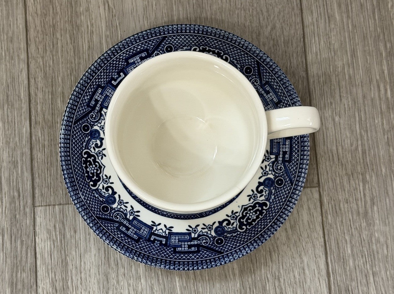 Churchill England Blue Willow Ceramic Teacup & Saucer England HAIRLINE CRACK