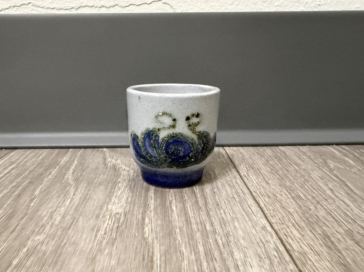 Small Blue Octopus Ceramic Sake / Tea Cup Shot Glass Handheld Decor Handmade