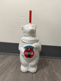 Vintage Coca Cola Polar Bear Water Bottle w/ Red Straw 