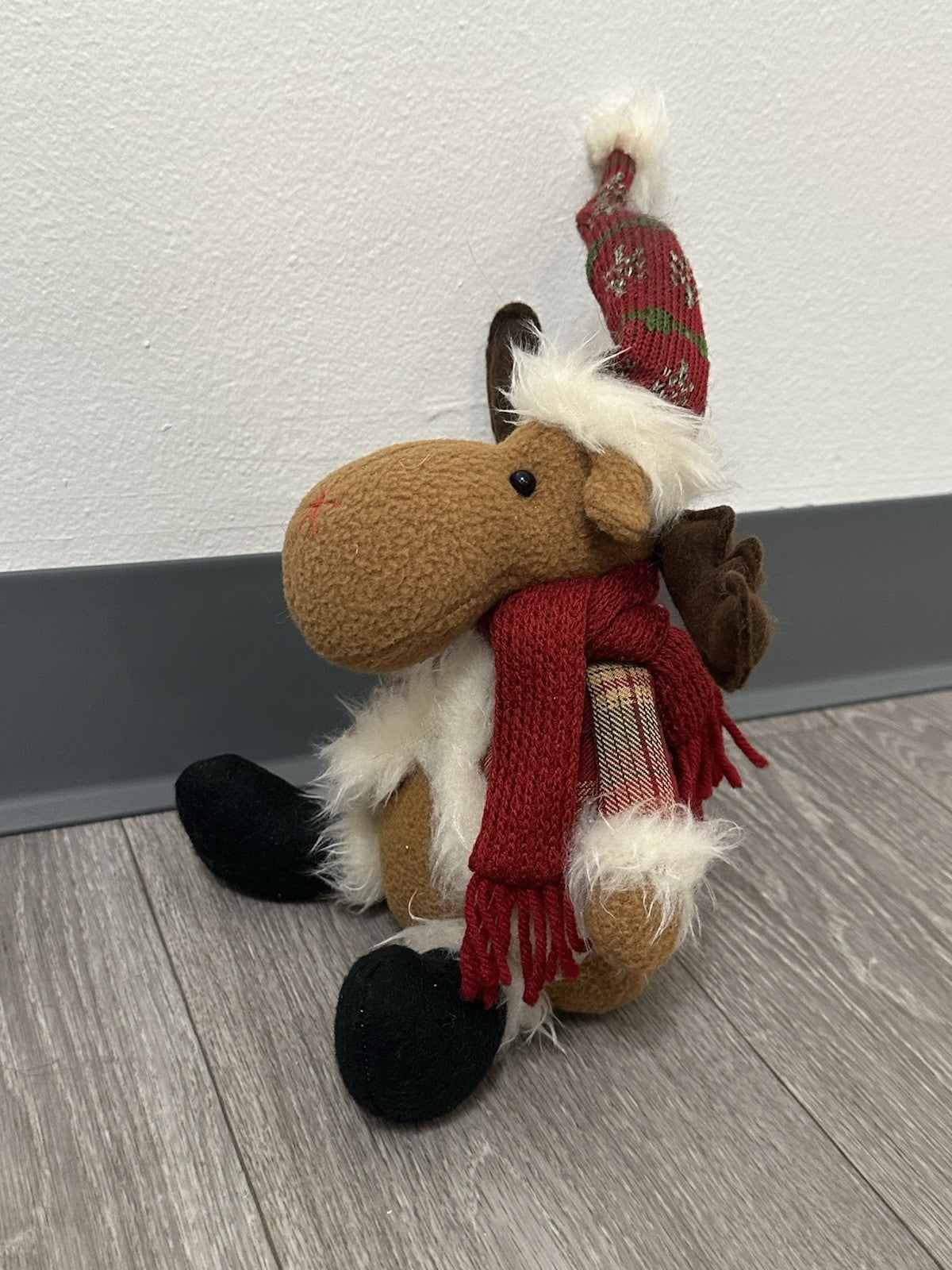 Vintage Reindeer Plush Toy with Red Scarf - Cute Stuffed Christmas Animal