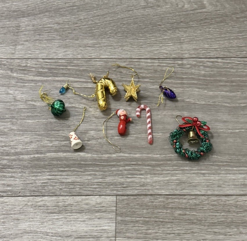 Vintage Tiny Christmas Ornaments Lot of 9 Star Candy Canes Mixed Types READ