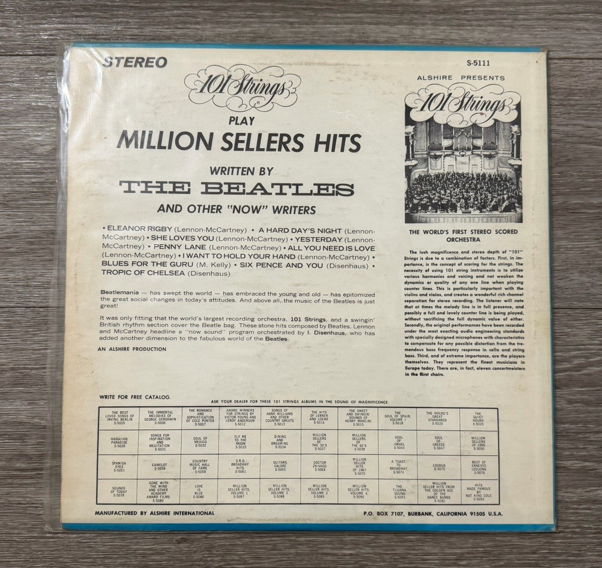 101 Strings Play Hits Written By The Beatles LP Vinyl Record Alshire S-5111
