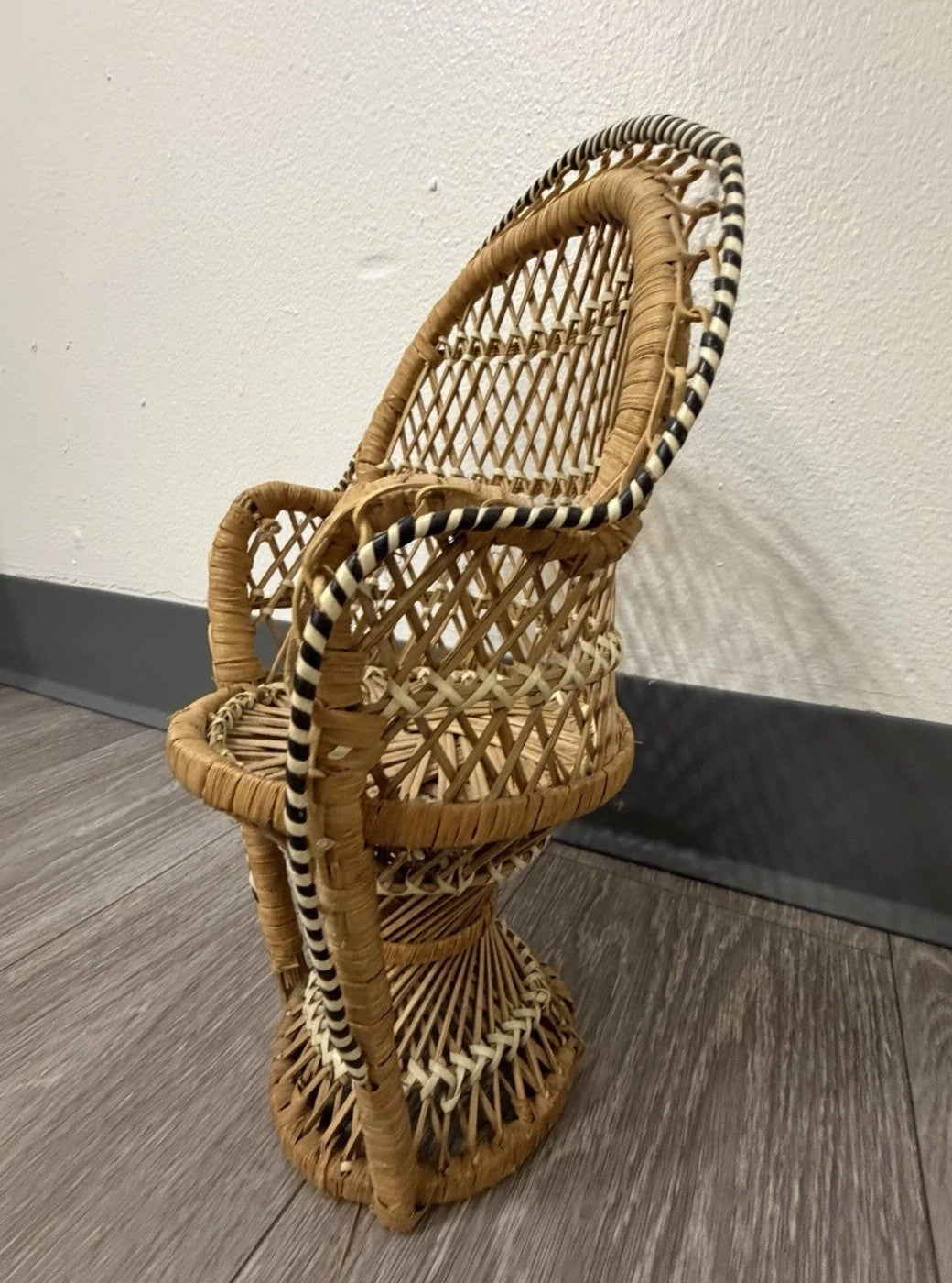 Peacock Chair Plant Stand or Doll Chair Boho Décor Wicker Rattan 12.25” Tall
