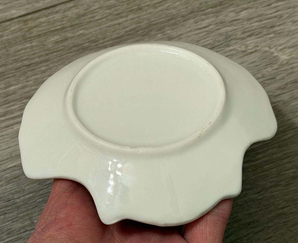 Vintage Apex Sea Clam Shell Gold Rim Blue Flowers Ceramic Trinket Dish