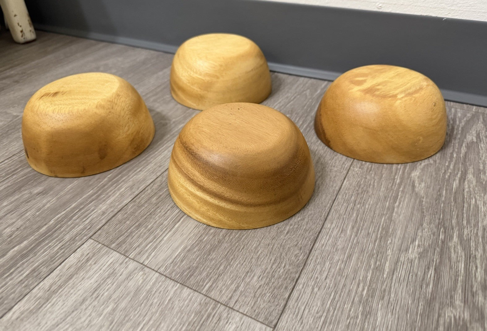 Wooden Bowels Set Of 4 Light Wood 5.75” Diameter 2.5” Tall