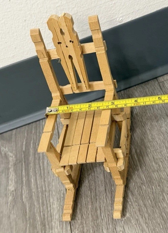 Vintage Folk Art Wooden Clothespin Handmade Doll Rocking Chair Rustic Farmhouse