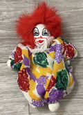 Vintage Imperial Porcelain Face Clown Doll 5” Plush Toy With Wild Red Hair