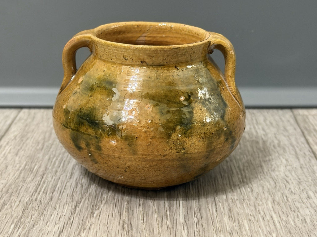Handmade Multicolor Clay Pot With Handles, Brown And Green