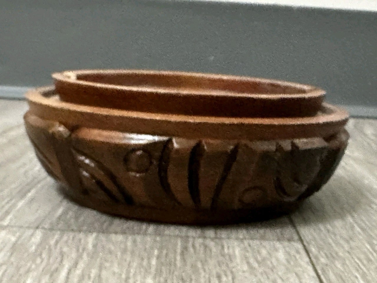Republic De Honduras Vintage Hand Carved Wood Coin Ashtray 