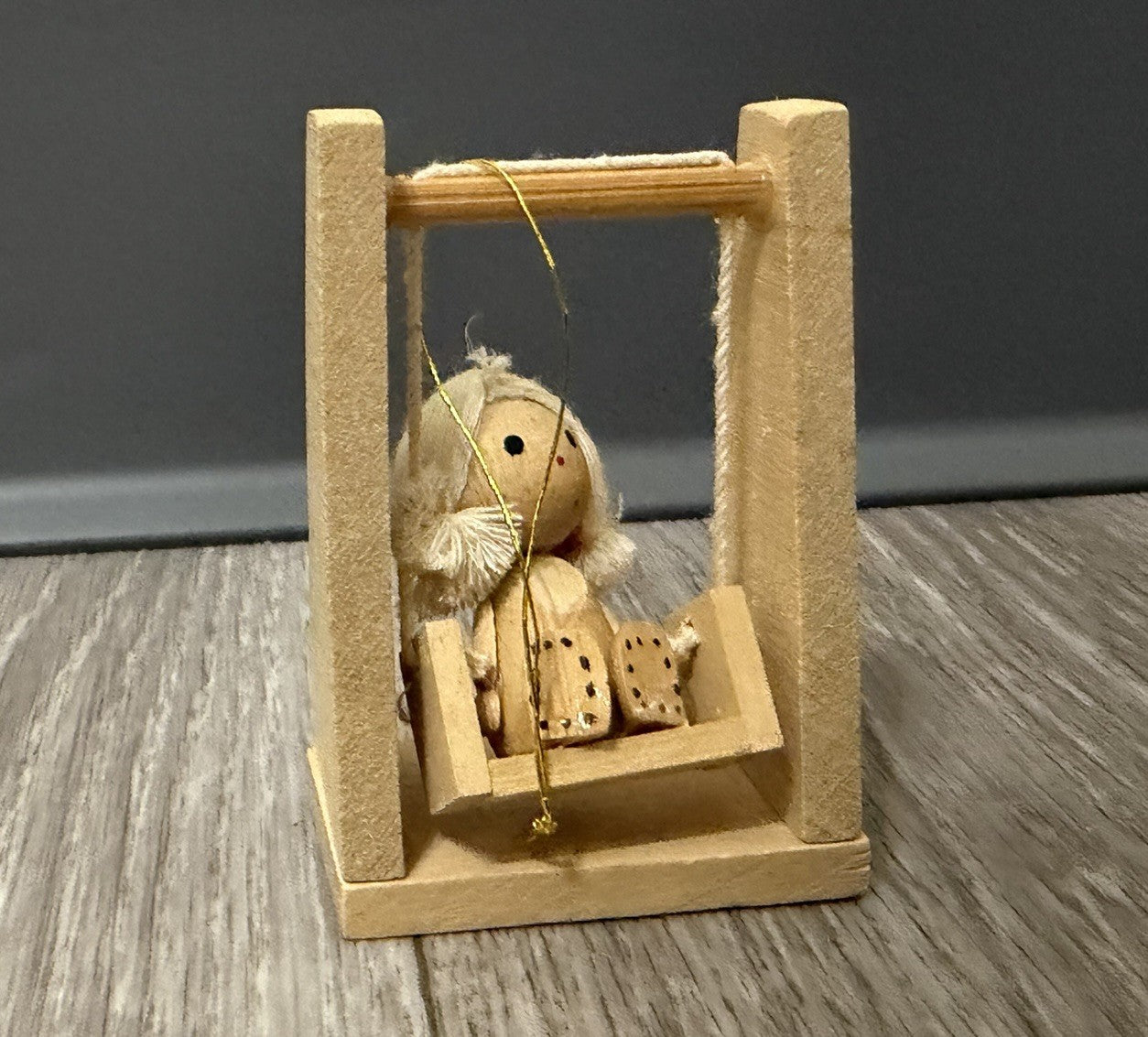 Vintage Wood  Girl on Swing Christmas Ornament 3”