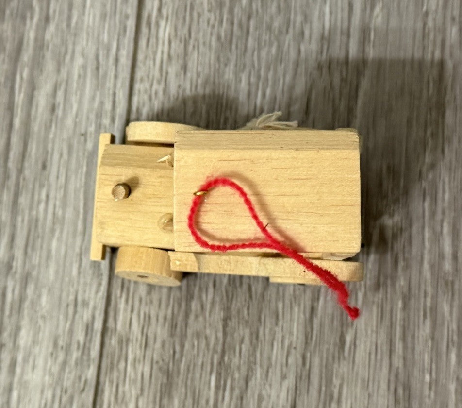 Vintage Handmade Wooden Car Girl Christmas Tree Ornament Heart 80s Doll Folk Art