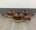 French Onion Crocks with Handle Stoneware with Lids/ Onion Soup Crocks/ Set of 3