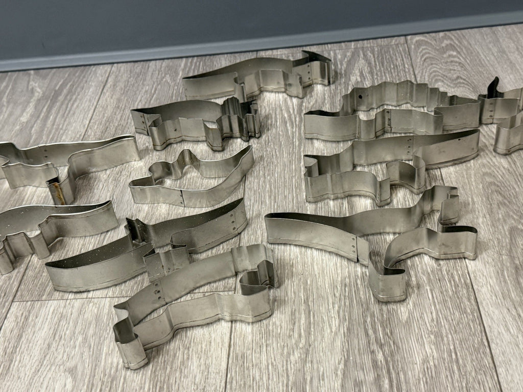 Vintage Cookie Cutters Dinosaur / Prehistoric + 1 Ghost Set of 11 4.5-6" Metal