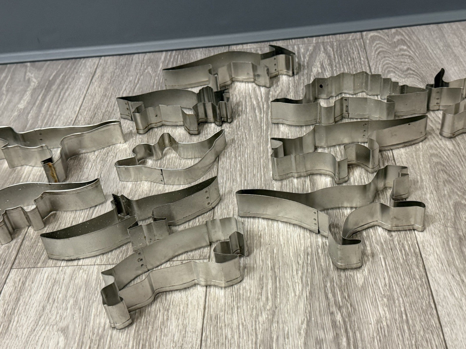 Vintage Cookie Cutters Dinosaur / Prehistoric + 1 Ghost Set of 11 4.5-6" Metal