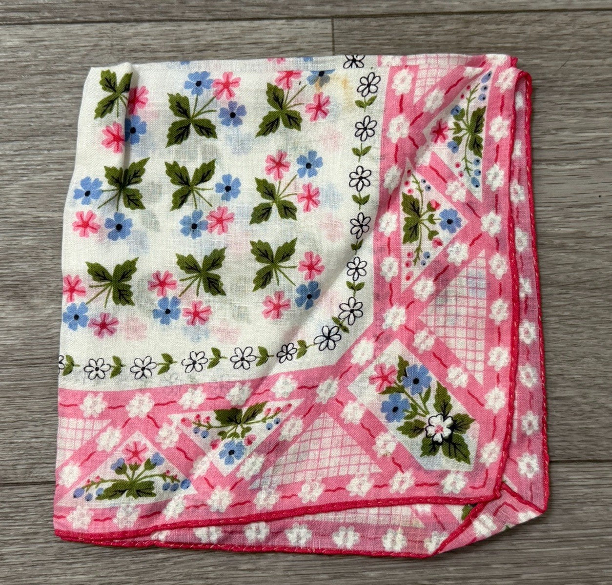 Vintage Beautiful Tiny Flowers Boho Wedding Handkerchief Pink, Blue & White