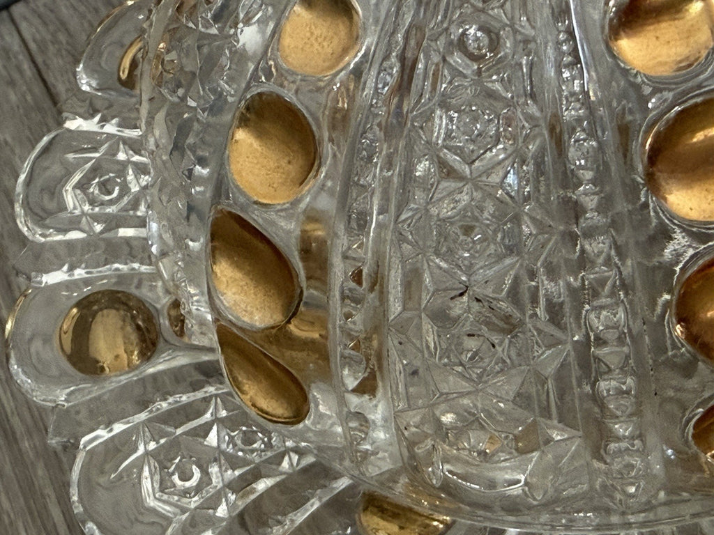 Vintage Good Drops Butter Dish w/ Domed Lid - Gold/Pressed Glass Has Chips